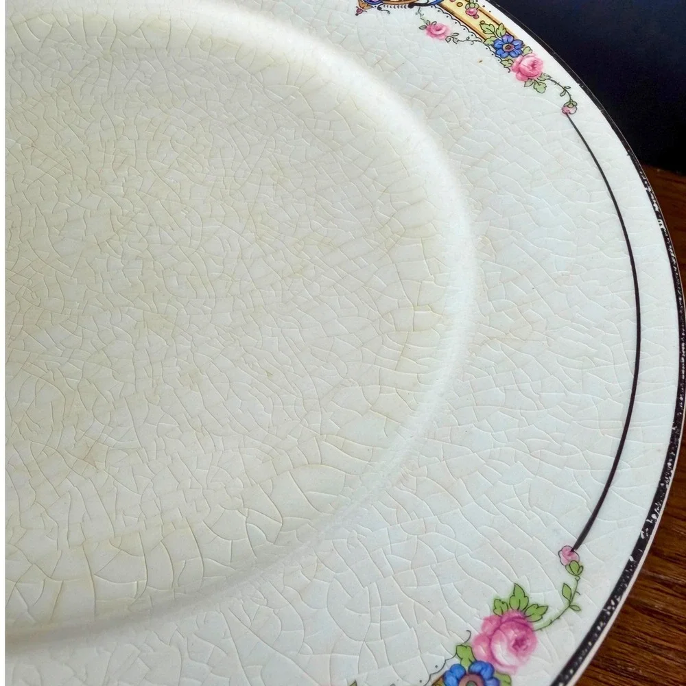 Vintage Crooksville China Co‎ Floral Dinner Plate Pink Rose Farmhouse Cream 10in